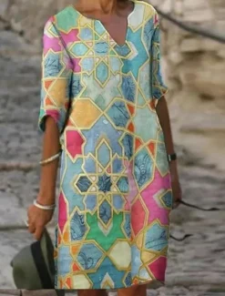 Women's Mini Dress Casual Dress Shift Dress Summer Dress Fashion Modern Daily Beach Weekend Regular Fit Floral 3/4 Length Sleeve V Neck Aqua Blue Navy Blue Blue Green Summer Women Floral Dresses