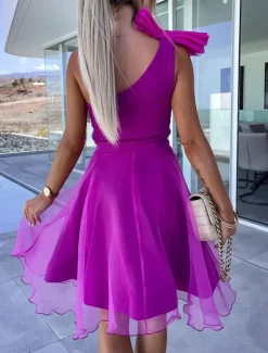 Best Women's Mini Dress Casual Dress Cocktail Dress Wedding Guest Dress Chiffon Dress Streetwear Casual Vacation Street Holiday Regular Fit Sleeveless One Shoulder Black Red Purple Green Summer Women Cocktail Dress