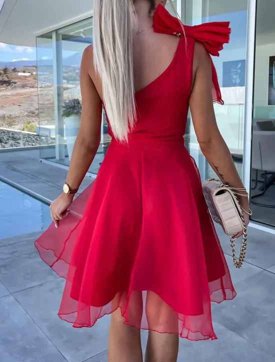 Best Women's Mini Dress Casual Dress Cocktail Dress Wedding Guest Dress Chiffon Dress Streetwear Casual Vacation Street Holiday Regular Fit Sleeveless One Shoulder Black Red Purple Green Summer Women Cocktail Dress
