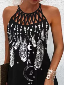 Best Women's Mini Dress Casual Dress Summer Dress Slip Dress Hawaiian Casual Vacation Daily Beach Regular Fit Floral Feather Sleeveless Strap Summer Women Spring Dresses|Sundresses