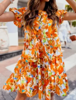 Women's Mini Dress Casual Dress A Line Dress Stylish Casual Vacation Daily Regular Fit Floral Short Sleeve Crew Neck Yellow Blue Fuchsia Summer Women Spring Dresses|Vacation Dresses