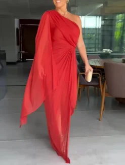 Sale Women's Mini Dress Casual Dress Cocktail Dress Wedding Guest Dress Chiffon Dress Casual Sports & Outdoor Street Regular Fit Plain Long Sleeve One Shoulder Black Red Green Summer Spring Fall Women Cocktail Dress