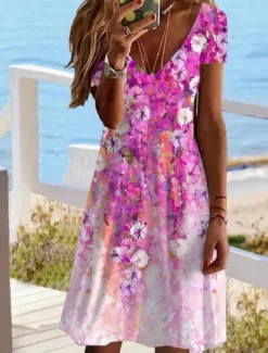Discount Women's Mini Dress Casual Dress Elegant Tropical Hawaiian Daily Regular Fit Floral Short Sleeve Crew Neck White Pink Light Red Blue Summer Women T Shirt Dresses