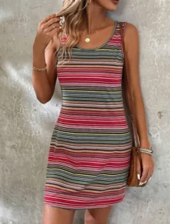 Women's Mini Dress Casual Dress Tank Dress Stylish Casual Vacation Daily Regular Fit Stripe Sleeveless U Neck Red Blue Summer Women Sundresses