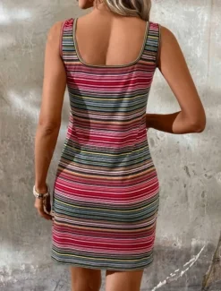 Women's Mini Dress Casual Dress Tank Dress Stylish Casual Vacation Daily Regular Fit Stripe Sleeveless U Neck Red Blue Summer Women Sundresses