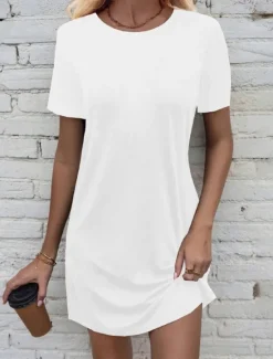 Women's Mini Dress Casual Dress T Shirt Dress Tee Dress Classic Modern Vacation Daily Going out Regular Fit Plain Short Sleeve Crew Neck Black White Light Grey Dark Gray Summer Women T Shirt Dresses
