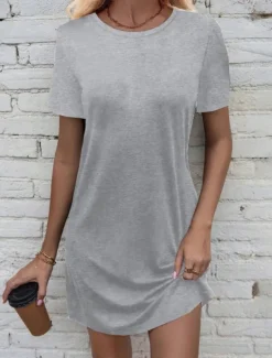 Women's Mini Dress Casual Dress T Shirt Dress Tee Dress Classic Modern Vacation Daily Going out Regular Fit Plain Short Sleeve Crew Neck Black White Light Grey Dark Gray Summer Women T Shirt Dresses