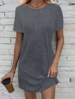 Women's Mini Dress Casual Dress T Shirt Dress Tee Dress Classic Modern Vacation Daily Going out Regular Fit Plain Short Sleeve Crew Neck Black White Light Grey Dark Gray Summer Women T Shirt Dresses