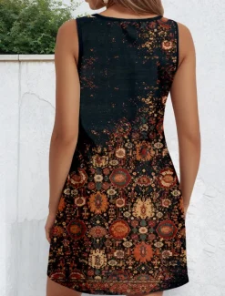 Discount Women's Mini Dress Casual Dress Tank Dress Vintage Casual Vacation Daily Regular Fit Vintage Sleeveless Notched Neck Blue Sky Blue Brown Green Summer Women T Shirt Dresses