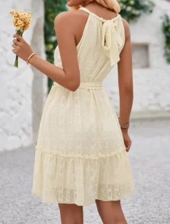 New Women's Mini Dress Casual Dress A Line Dress Stylish Basic Casual Vacation Daily Regular Fit Plain Sleeveless Halter Neck Green Apricot Summer Women Sundresses