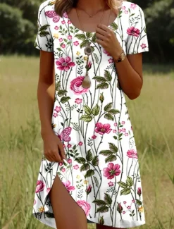 Hot Women's Mini Dress Casual Dress T Shirt Dress Tee Dress Sundress A Line Dress Stylish Casual Holiday Beach Regular Fit Ombre Floral Graphic Short Sleeve Crew Neck Scoop Neck Ice Blue White Pink Dark Women T Shirt Dresses