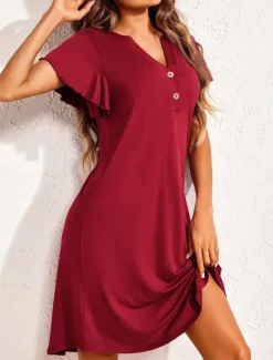 New Women's Mini Dress Casual Dress T Shirt Dress Tee Dress Stylish Basic Casual Vacation Daily Regular Fit Plain Short Sleeve V Neck Black Wine Summer Women T Shirt Dresses