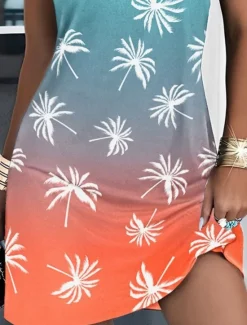 Best Women's Mini Dress Casual Dress Stylish Casual Vacation Daily Regular Fit Ombre Floral Sleeveless Halter Neck Black Navy Blue Blue Orange Summer Women Spring Dresses|Sundresses