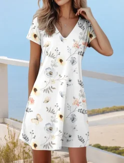Discount Women's Mini Dress Casual Dress Elegant Stylish Casual Daily Regular Fit Floral Graphic Ditsy Floral Short Sleeve Crew Neck Summer Spring Women T Shirt Dresses