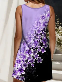 Women's Mini Dress Casual Dress Petite Dress Sundress Summer Dress Elegant Vacation Casual Vacation Daily Holiday Regular Fit Ombre Floral Sleeveless V Neck Purple Summer Spring Women Sundresses