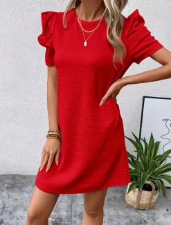 Women's Mini Dress Casual Dress Stylish Casual Vacation Work Daily Regular Fit Plain Short Sleeve Crew Neck Black Red Summer Spring Women Work Dresses