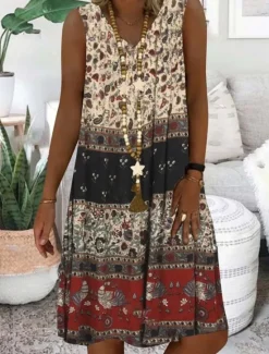 Outlet Women's Mini Dress Casual Dress Petite Dress A Line Dress Slip Dress Bohemia Vintage Fashion Vacation Party Casual Regular Fit Floral Color Block Ditsy Floral Sleeveless V Neck Yellow Women T Shirt Dresses
