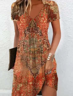 Hot Women's Mini Dress Casual Dress Summer Dress Print Dress Active Fashion Streetwear Outdoor Vacation Daily Regular Fit Floral Short Sleeve V Neck Black White Red Burgundy Summer Spring Women Casual Dress