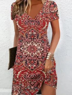 Hot Women's Mini Dress Casual Dress Summer Dress Print Dress Active Fashion Streetwear Outdoor Vacation Daily Regular Fit Floral Short Sleeve V Neck Black White Red Burgundy Summer Spring Women Casual Dress