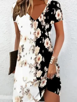 Hot Women's Mini Dress Casual Dress Summer Dress Print Dress Active Fashion Streetwear Outdoor Vacation Daily Regular Fit Floral Short Sleeve V Neck Black White Red Burgundy Summer Spring Women Casual Dress
