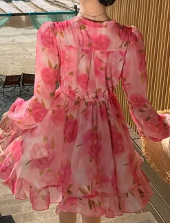 Online Women's Mini Dress Casual Dress A Line Dress Stylish Casual Vacation Daily Regular Fit Floral Long Sleeve V Neck Spring Fall Women Floral Dresses