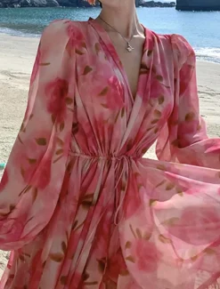Online Women's Mini Dress Casual Dress A Line Dress Stylish Casual Vacation Daily Regular Fit Floral Long Sleeve V Neck Spring Fall Women Floral Dresses