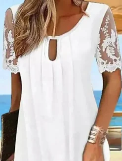 Outlet Women's Mini Dress Casual Dress A Line Dress Stylish Casual Vacation Daily Regular Fit Solid Color Short Sleeve Crew Neck Summer Women White Dresses