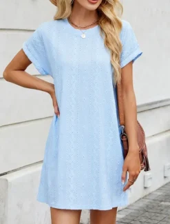 Discount Women's Mini Dress Casual Dress T Shirt Dress Tee Dress Stylish Basic Casual Vacation Daily Regular Fit Plain Short Sleeve Crew Neck Pink Sky Blue Orange Gray Summer Women T Shirt Dresses
