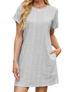 Discount Women's Mini Dress Casual Dress T Shirt Dress Tee Dress Stylish Basic Casual Vacation Daily Regular Fit Plain Short Sleeve Crew Neck Pink Sky Blue Orange Gray Summer Women T Shirt Dresses