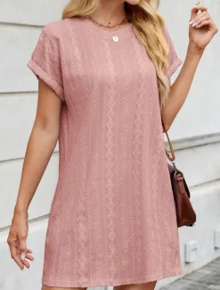 Discount Women's Mini Dress Casual Dress T Shirt Dress Tee Dress Stylish Basic Casual Vacation Daily Regular Fit Plain Short Sleeve Crew Neck Pink Sky Blue Orange Gray Summer Women T Shirt Dresses