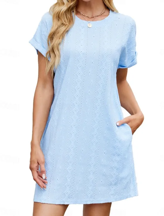 Discount Women's Mini Dress Casual Dress T Shirt Dress Tee Dress Stylish Basic Casual Vacation Daily Regular Fit Plain Short Sleeve Crew Neck Pink Sky Blue Orange Gray Summer Women T Shirt Dresses