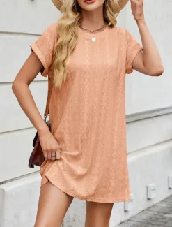 Discount Women's Mini Dress Casual Dress T Shirt Dress Tee Dress Stylish Basic Casual Vacation Daily Regular Fit Plain Short Sleeve Crew Neck Pink Sky Blue Orange Gray Summer Women T Shirt Dresses