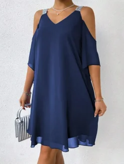 Sale Women's Mini Dress Cocktail Dress Wedding Guest Dress Chiffon Dress Elegant Cold Shoulder Daily Loose Fit Solid Color Sleeveless V Neck Summer Spring Fall Women Cocktail Dress