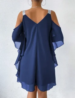 Sale Women's Mini Dress Cocktail Dress Wedding Guest Dress Chiffon Dress Elegant Cold Shoulder Daily Loose Fit Solid Color Sleeveless V Neck Summer Spring Fall Women Cocktail Dress
