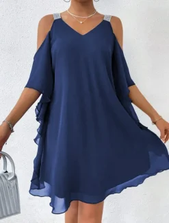 Sale Women's Mini Dress Cocktail Dress Wedding Guest Dress Chiffon Dress Elegant Cold Shoulder Daily Loose Fit Solid Color Sleeveless V Neck Summer Spring Fall Women Cocktail Dress