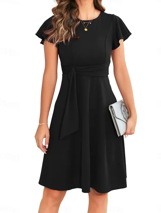Sale Women's Mini Dress Cocktail Dress Wedding Guest Dress Chiffon Dress Fit And Flare Dress Elegant Party Stylish Regular Fit Plain Short Sleeve Crew Neck Black Pink Wine Summer Women Cocktail Dress