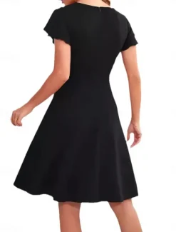 Sale Women's Mini Dress Cocktail Dress Wedding Guest Dress Chiffon Dress Fit And Flare Dress Elegant Party Stylish Regular Fit Plain Short Sleeve Crew Neck Black Pink Wine Summer Women Cocktail Dress