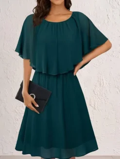 Hot Women's Mini Dress Cocktail Dress Wedding Guest Dress Chiffon Dress Formal Dress Elegant Streetwear Basic Party Wedding Guest Work Regular Fit Short Sleeve Crew Neck Black White Wine Green Summer Women Cocktail Dress