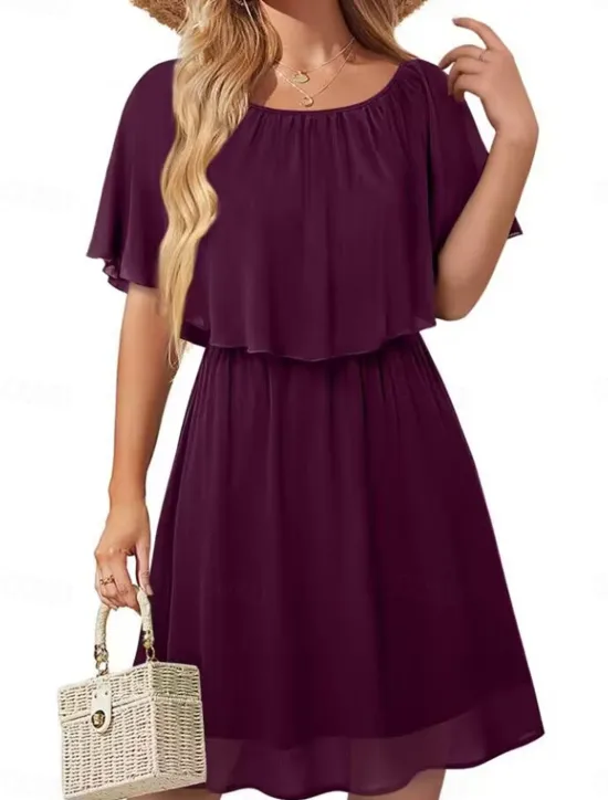 Hot Women's Mini Dress Cocktail Dress Wedding Guest Dress Chiffon Dress Formal Dress Elegant Streetwear Basic Party Wedding Guest Work Regular Fit Short Sleeve Crew Neck Black White Wine Green Summer Women Cocktail Dress