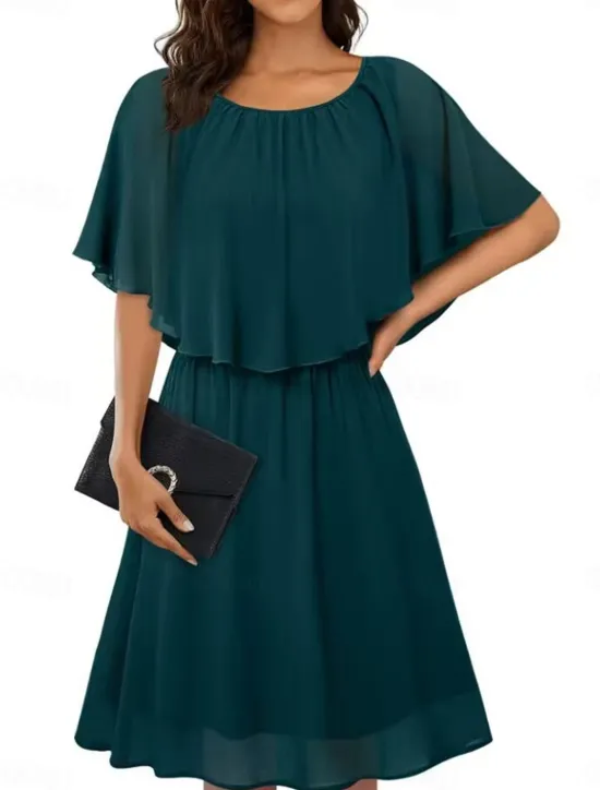 Hot Women's Mini Dress Cocktail Dress Wedding Guest Dress Chiffon Dress Formal Dress Elegant Streetwear Basic Party Wedding Guest Work Regular Fit Short Sleeve Crew Neck Black White Wine Green Summer Women Cocktail Dress