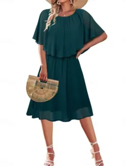 Hot Women's Mini Dress Cocktail Dress Wedding Guest Dress Chiffon Dress Formal Dress Elegant Streetwear Basic Party Wedding Guest Work Regular Fit Short Sleeve Crew Neck Black White Wine Green Summer Women Cocktail Dress