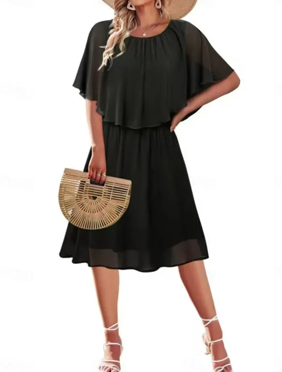 Hot Women's Mini Dress Cocktail Dress Wedding Guest Dress Chiffon Dress Formal Dress Elegant Streetwear Basic Party Wedding Guest Work Regular Fit Short Sleeve Crew Neck Black White Wine Green Summer Women Cocktail Dress
