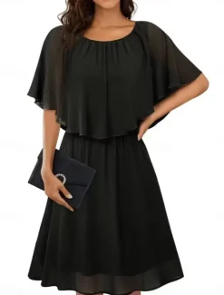 Hot Women's Mini Dress Cocktail Dress Wedding Guest Dress Chiffon Dress Formal Dress Elegant Streetwear Basic Party Wedding Guest Work Regular Fit Short Sleeve Crew Neck Black White Wine Green Summer Women Cocktail Dress