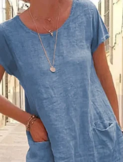 Sale Women's Mini Dress Cotton Linen Dresses Casual Dress T Shirt Dress Tee Dress Basic Casual Vacation Daily Regular Fit Plain Short Sleeve Crew Neck Black Blue Gray Summer Women Dresses