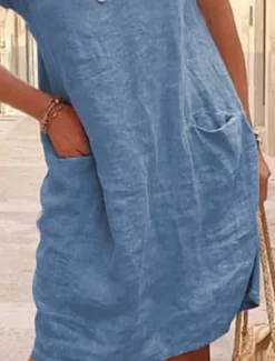 Sale Women's Mini Dress Cotton Linen Dresses Casual Dress T Shirt Dress Tee Dress Basic Casual Vacation Daily Regular Fit Plain Short Sleeve Crew Neck Black Blue Gray Summer Women Dresses