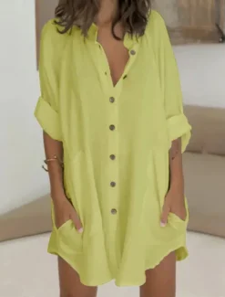 Discount Women's Mini Dress Cotton Linen Dresses Shirt Dress White Cotton Dress Basic Casual Daily Regular Fit Plain Long Sleeve Shirt Collar White Summer Spring Women Dresses