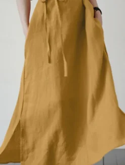 Best Women's Mini Dress Cotton Linen Dresses Casual Dress Basic Casual Vacation Daily Regular Fit Plain Half Sleeve Crew Neck Black Yellow Blue Summer Women Dresses
