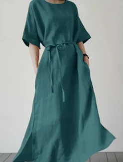 Best Women's Mini Dress Cotton Linen Dresses Casual Dress Basic Casual Vacation Daily Regular Fit Plain Half Sleeve Crew Neck Black Yellow Blue Summer Women Dresses