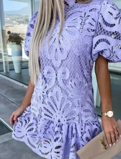 Outlet Women's Mini Dress Cotton Linen Dresses Casual Dress Fashion Outdoor Party Holiday Regular Fit Plain Short Sleeve Turtleneck White Purple Rose Red Summer Women White Dresses