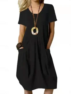 Clearance Women's Mini Dress Cotton Linen Dresses Casual Dress Stylish Basic Casual Vacation Daily Regular Fit Plain Short Sleeve V Neck Black Khaki Army Green Summer Spring Women Dresses